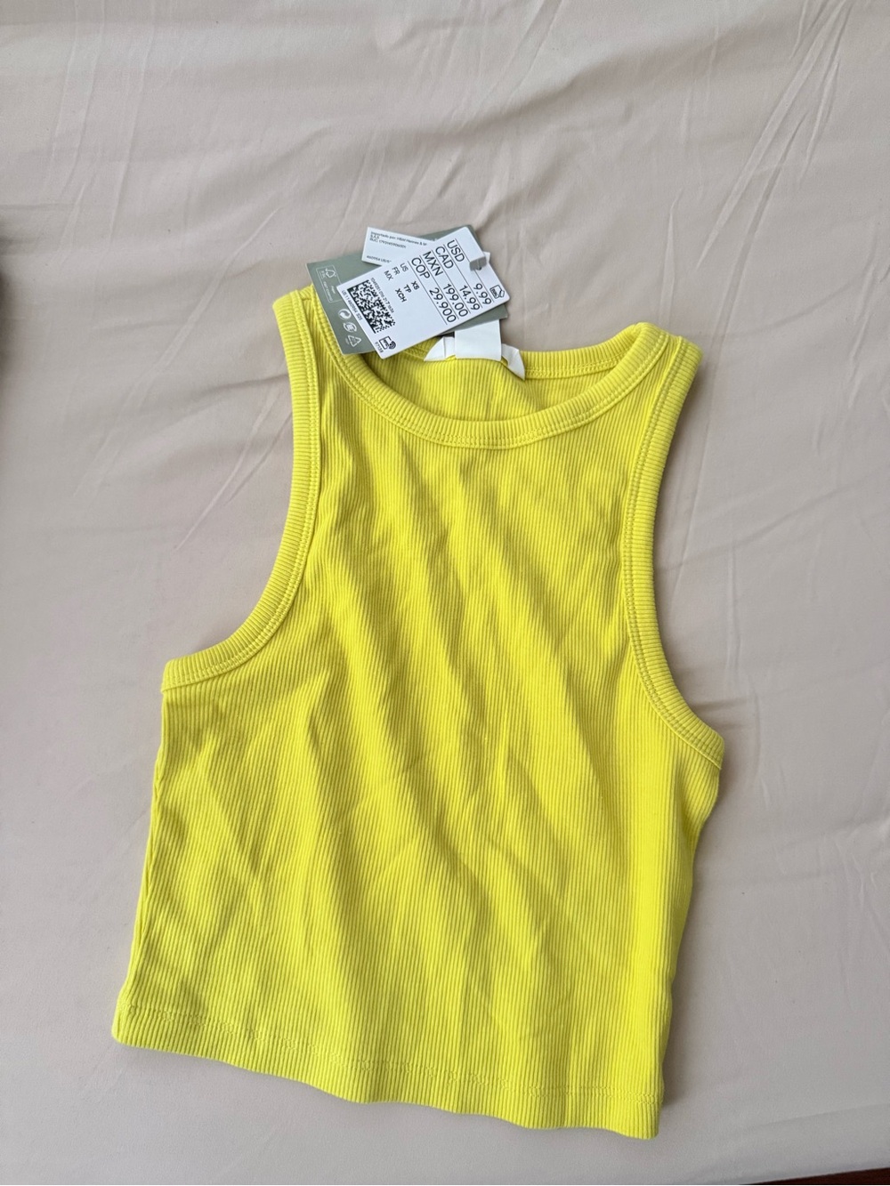 H&M Women's Ribbed Tank Top in Yellow - Casual Racerback
